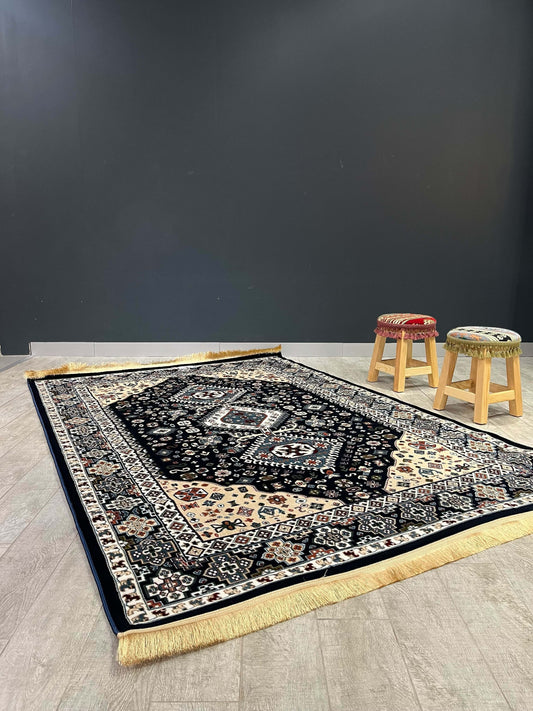 Asaryun Turkish Rugs Bazaar G-Discover the perfect blend of tradition and modernity with our Turkish polyester rug. Featuring a rich blue background with intricate patterns, this durable, easy-to-maintain rug adds elegance to any space. Ideal for high-tra