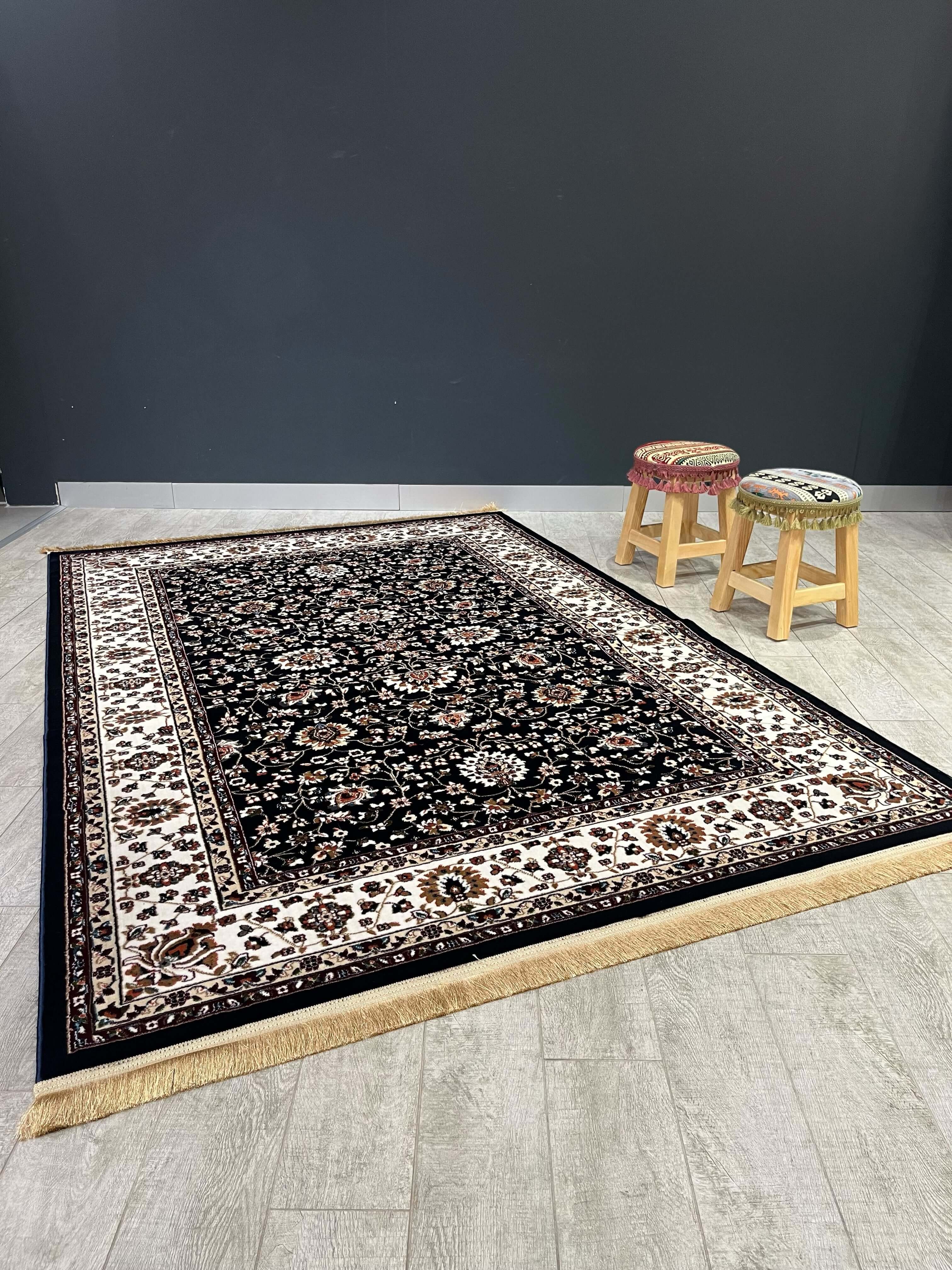 Asaryun Rugs H5500A Turkish Rug in Navy Blue Elegance
