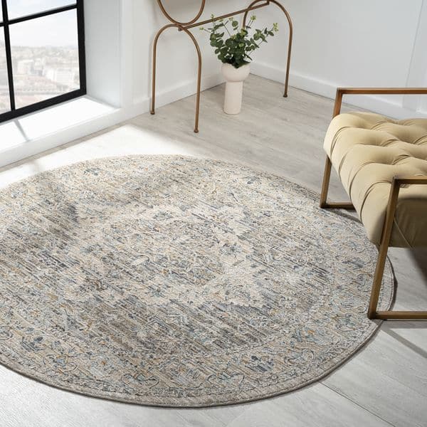 Aubrey 6753 Taupe Round-This exquisite collection has all the hallmarks of a perfect combination of design, colour and texture. The modern take on traditional oriental patterns in this superb range are reflected beautifully on a durable, cross-woven pile