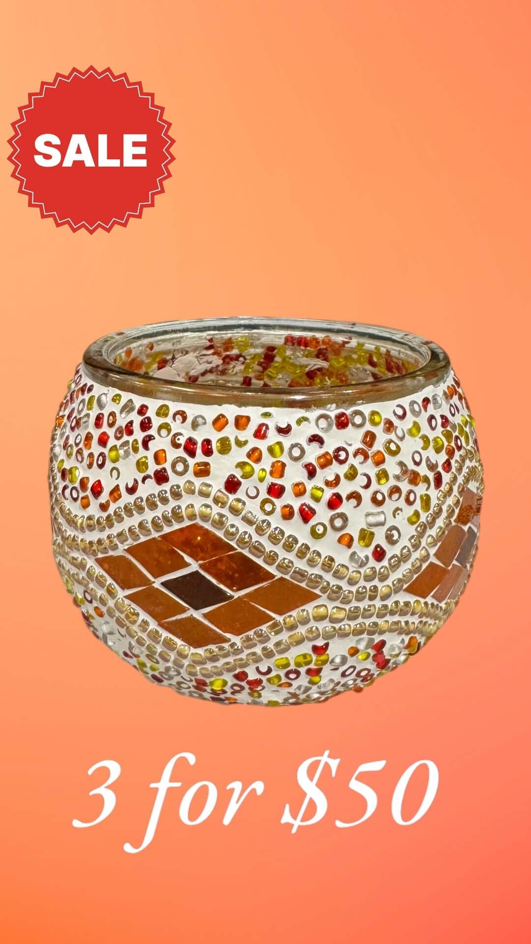 Autumn Ember Mosaic Candle Holder-Bring autumn warmth to your home with the Autumn Ember Mosaic Candle Holder. Vibrant and cozy. Buy 3 for $50 today!-Bazaar G Rugs N Gifts
