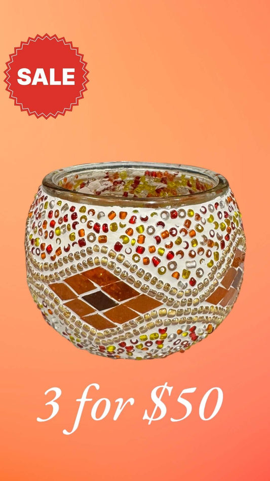 Autumn Ember Mosaic Candle Holder-Bring autumn warmth to your home with the Autumn Ember Mosaic Candle Holder. Vibrant and cozy. Buy 3 for $50 today!-Bazaar G Rugs N Gifts
