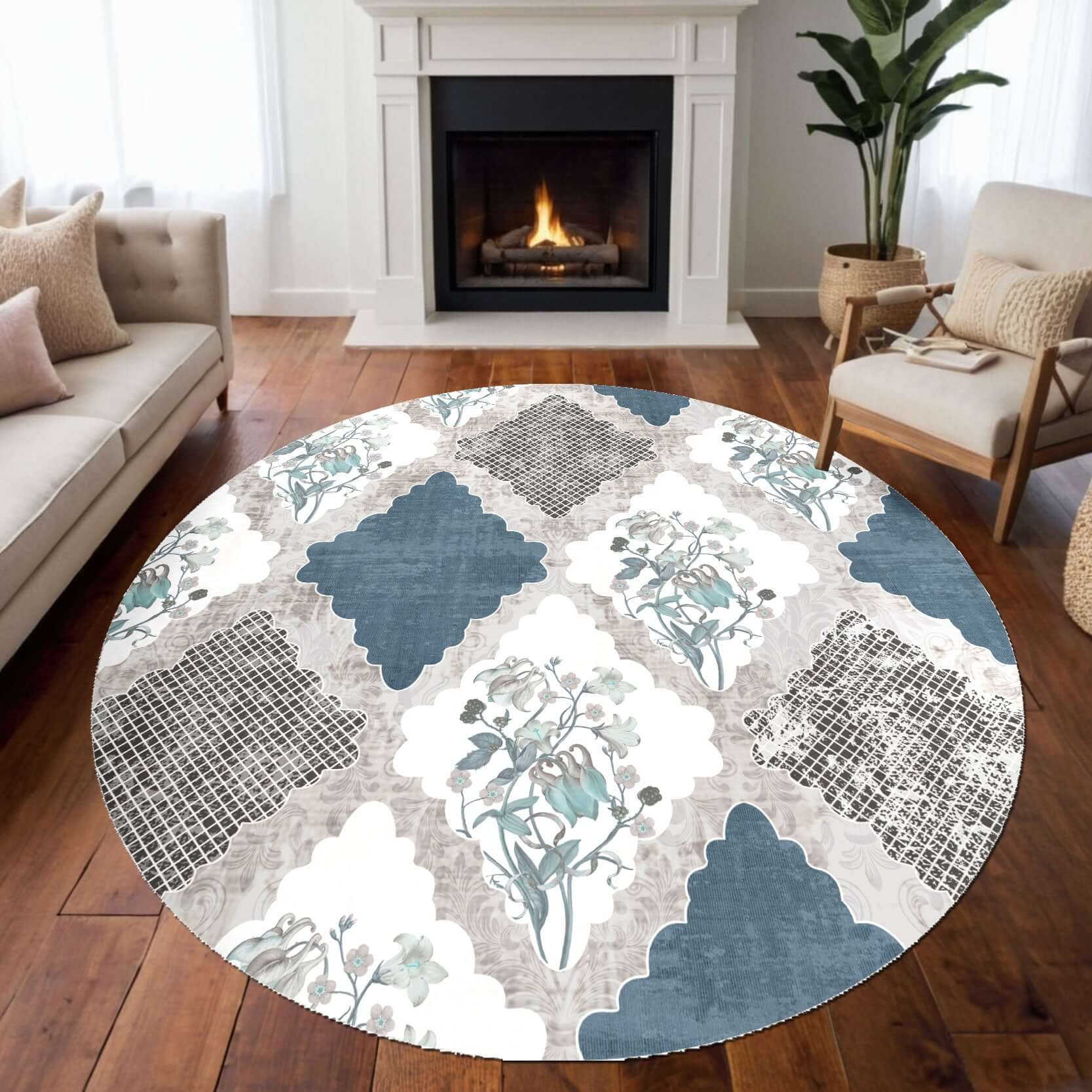 Azure Bloom Vintage Rug