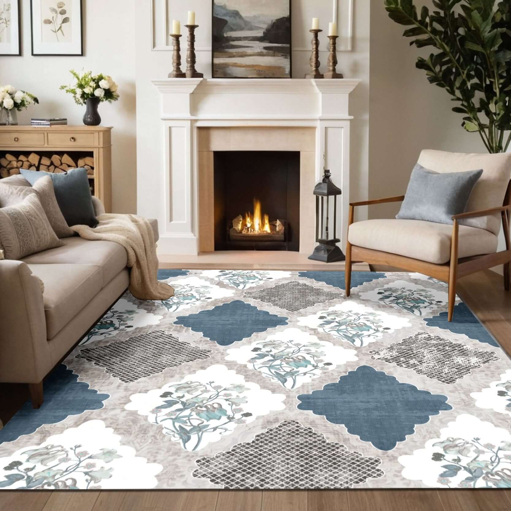 Azure Bloom Vintage Rug