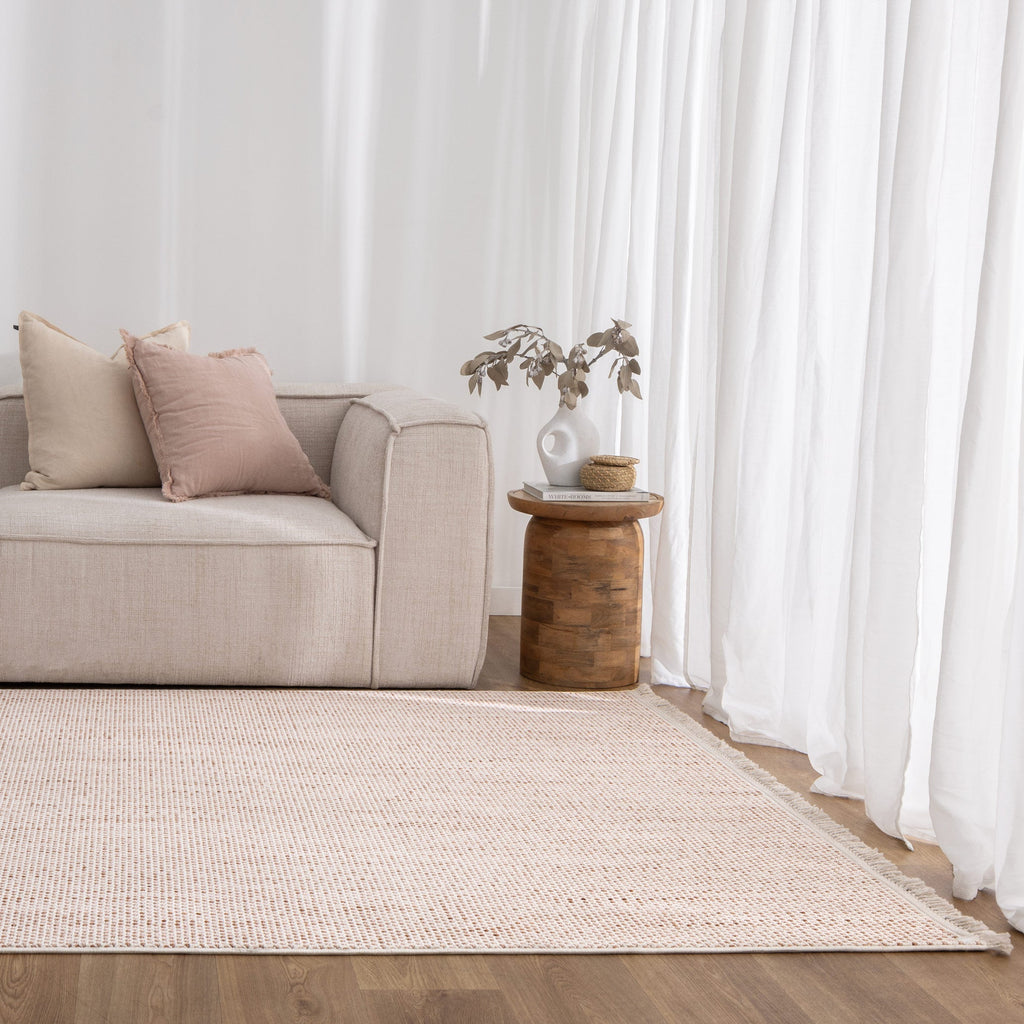 Berno Ivory Pink Loop Rug - B003 styled with furniture