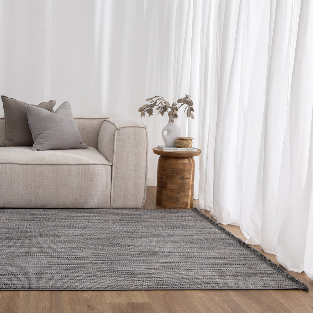 Berno Charcoal Loop Rug - B005 styled with furniture