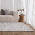 Berno Silver Ivory Loop Lines Rug - B006 styled with furniture