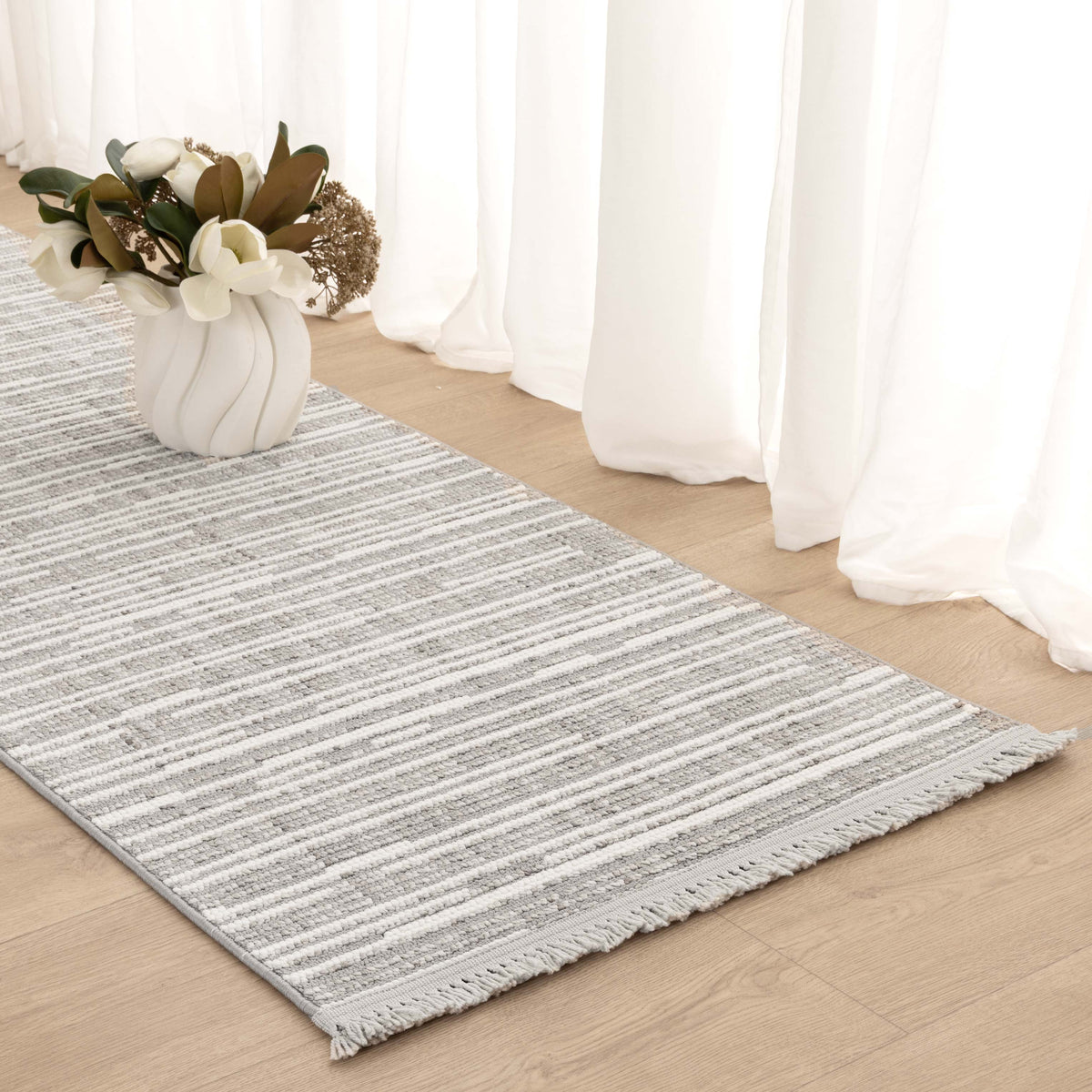 Berno Silver Ivory Loop Lines Rug - B006 – view 7