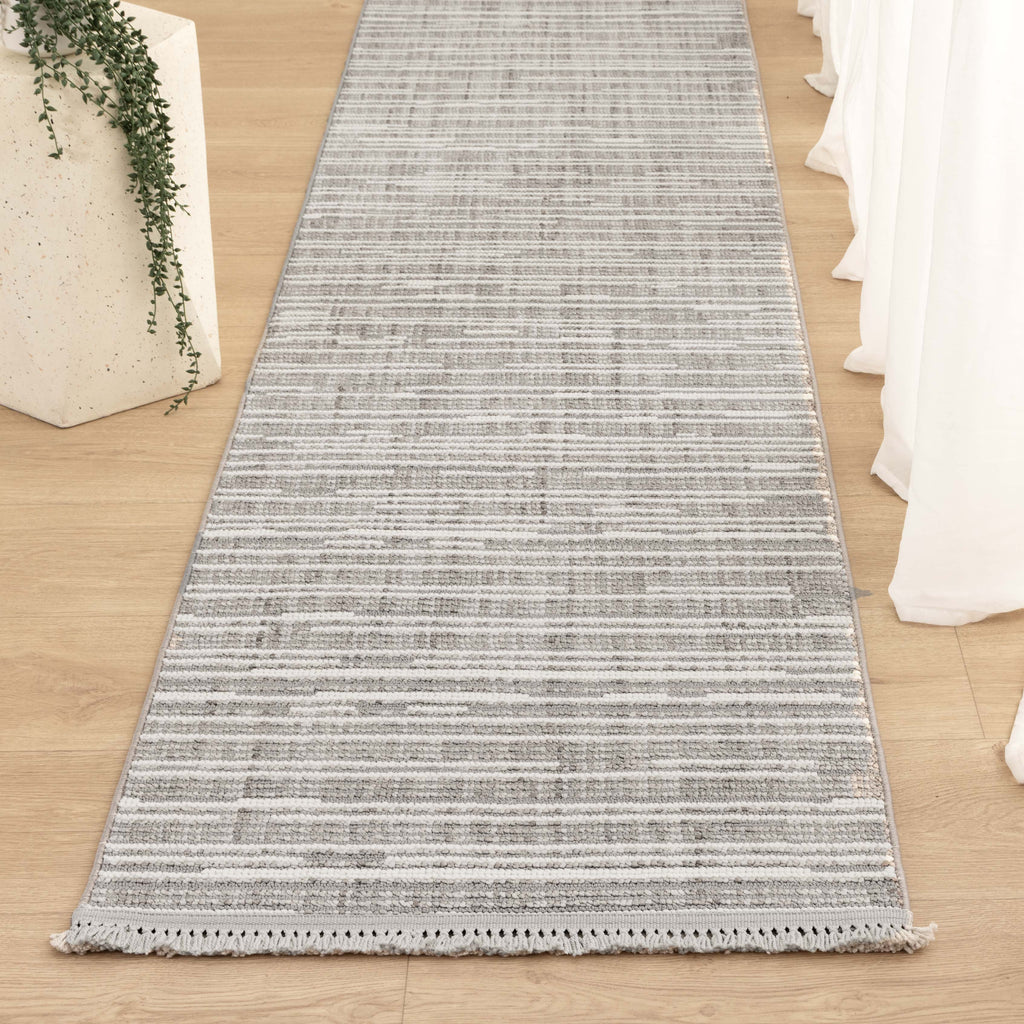 Berno Silver Ivory Loop Lines Rug - B006 – view 8