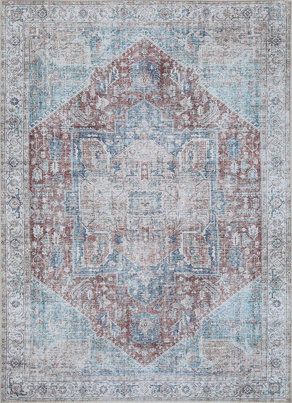 Babylon Kutha Blue Red Washable Rug - VTL1189-01 – view 4