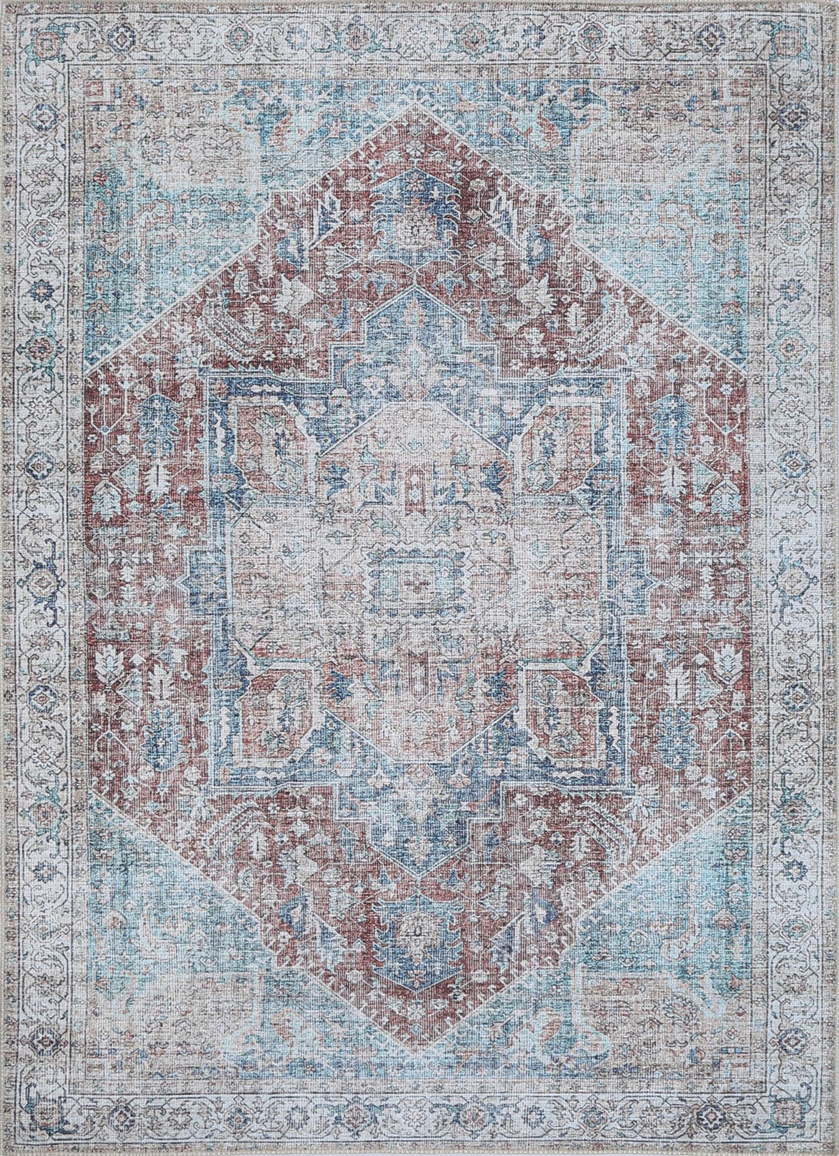Babylon Kutha Blue Red Washable Rug - VTL1189-01 – view 4