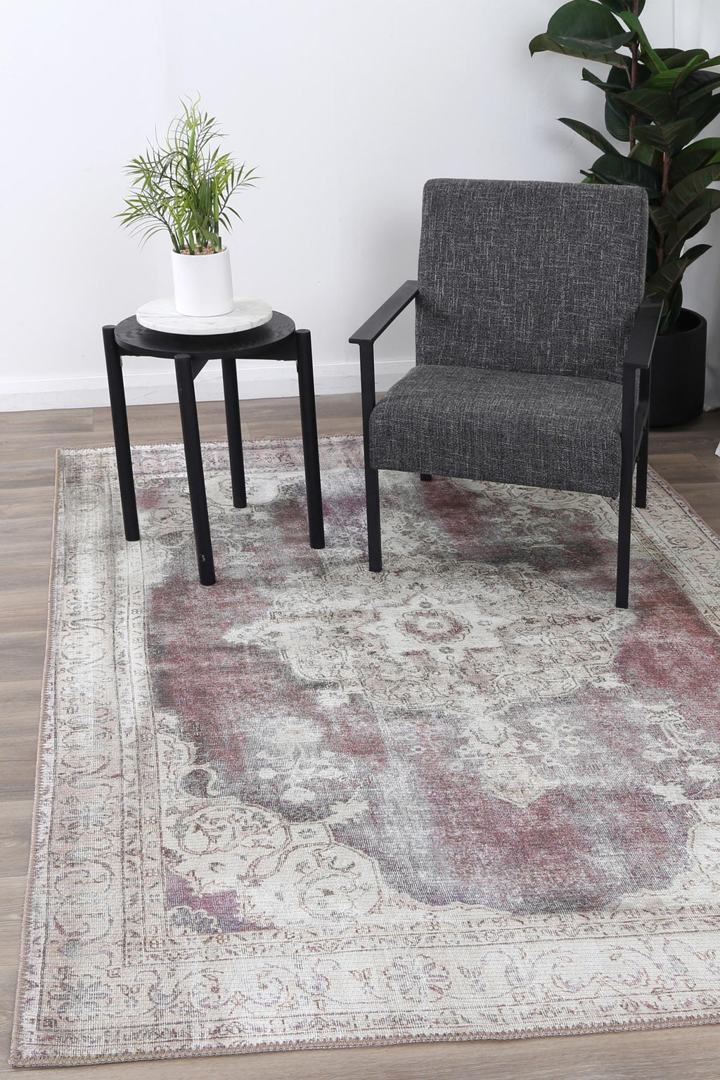 Babylon Isin Violet Washable Rug - VTL1192-00 styled with furniture