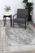 Babylon Isin Light Grey Washable Rug - VTL1192-01 styled with furniture