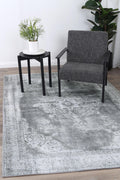 Babylon Isin Dark Grey Washable Rug - VTL1192-02 styled with furniture