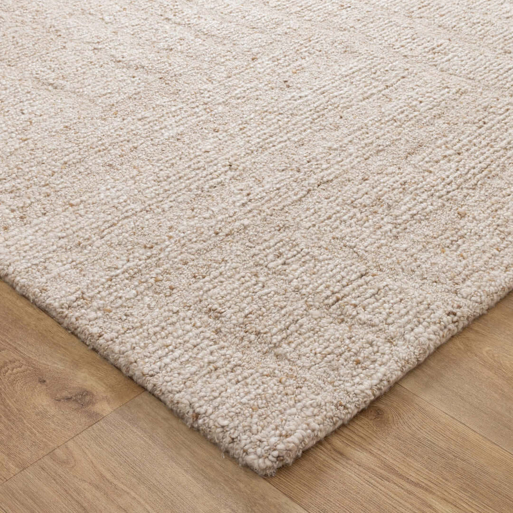 Seren Beige modern wool rug - styled view