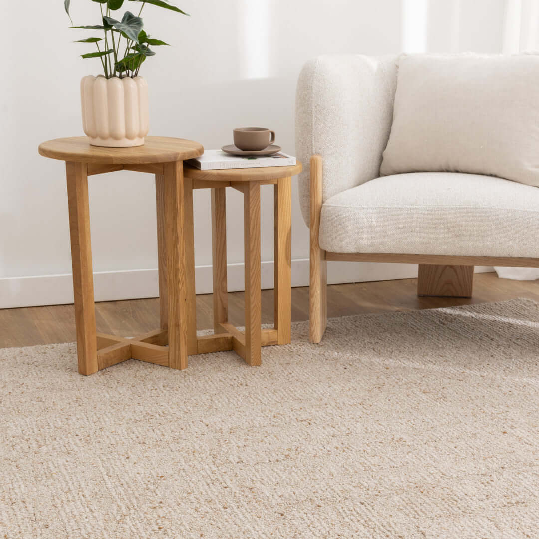 Seren Beige modern wool rug - room setting