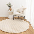 Purity Beige Round Washable Shaggy Rug styled with furniture