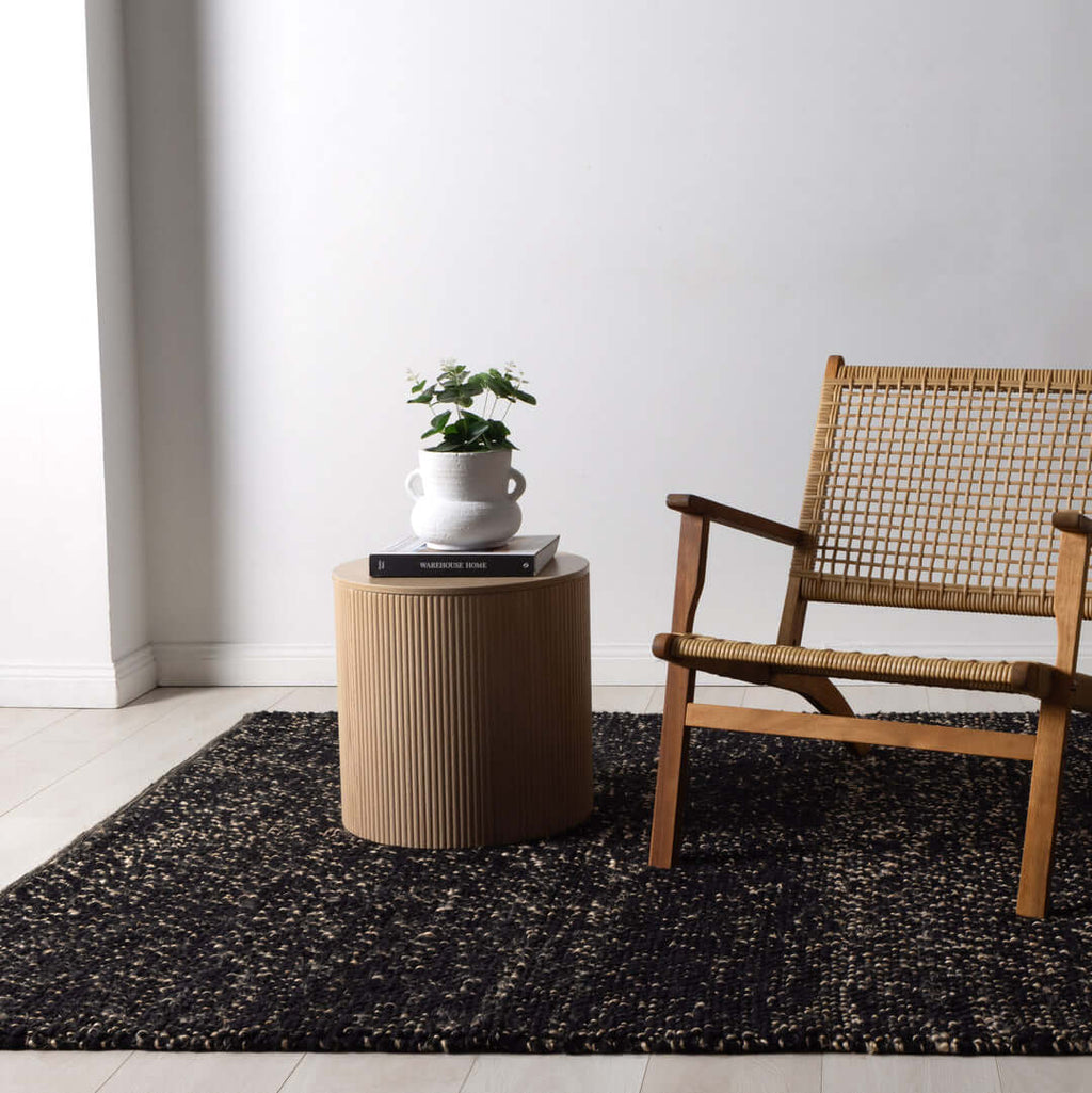 Eco Weave Black jute and wool rug - styled view