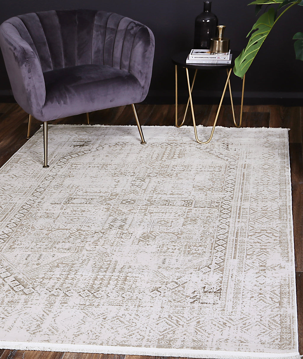 Bohemian Paradise Panel Beige Rug - 03BEIG styled with furniture