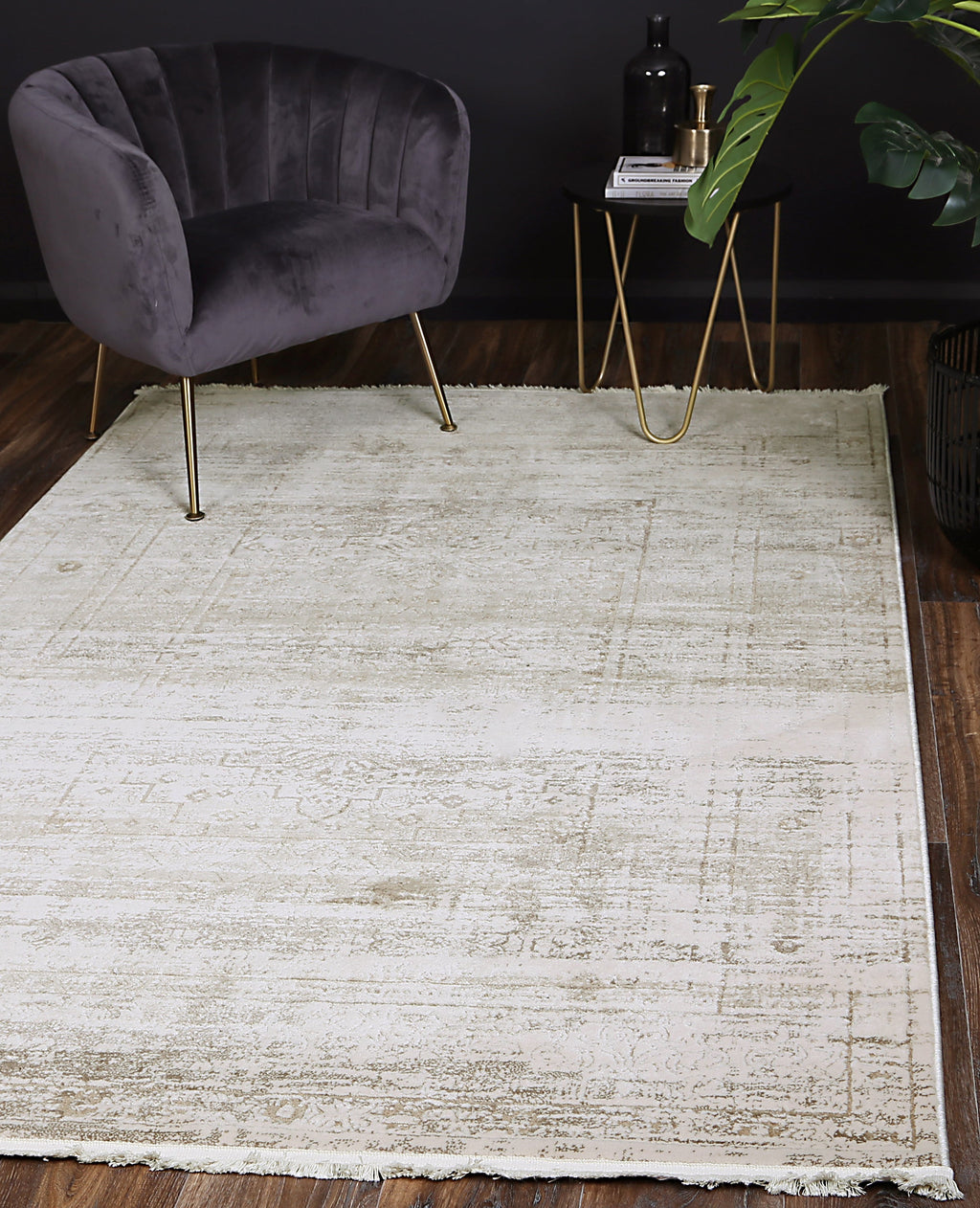 Bohemian Paradise Traditional Beige Rug - 04BEIG styled with furniture