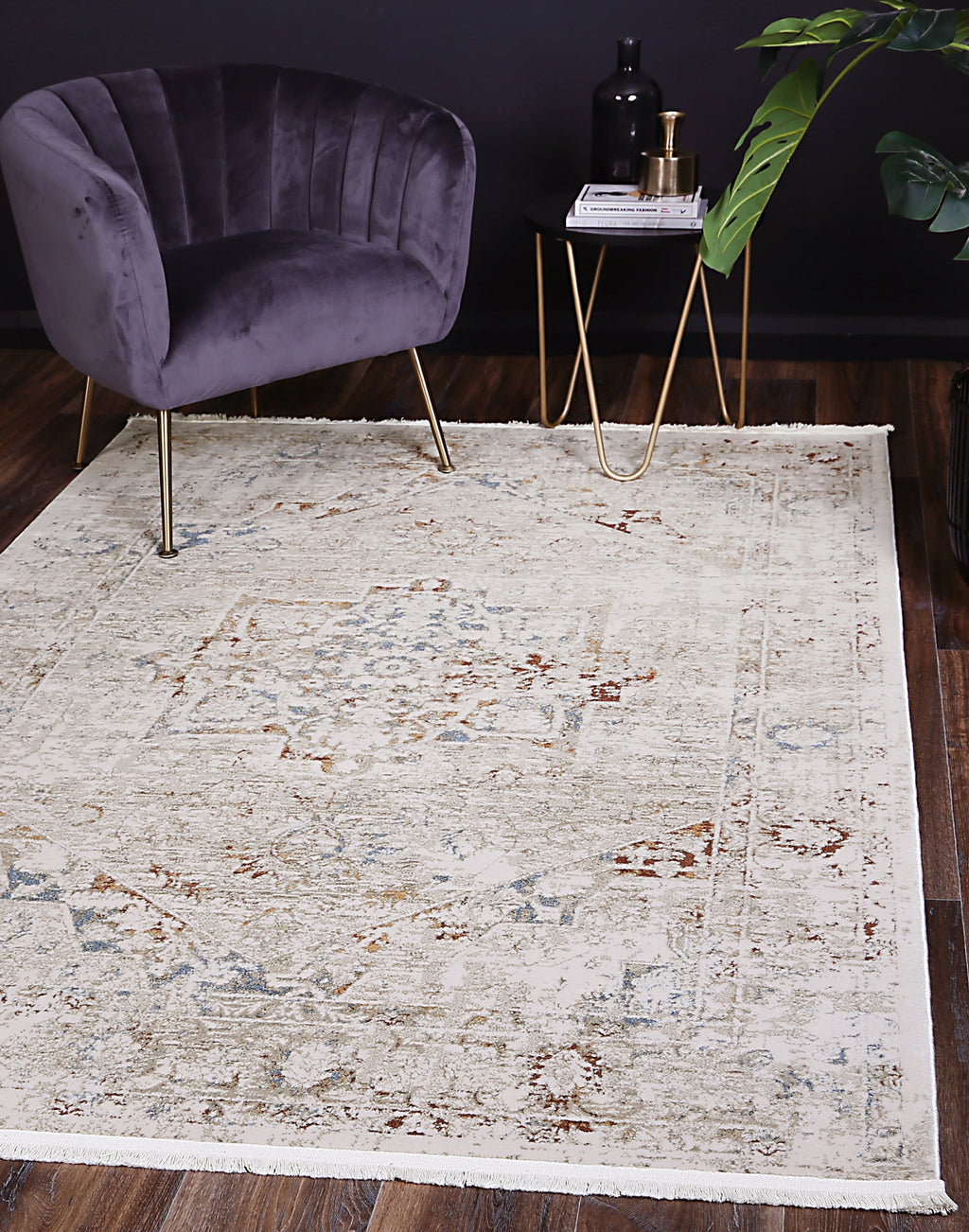 Bohemian Paradise Classic Vintage Beige Multi Rug - 09BMUL styled with furniture