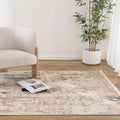 Bohemian Paradise One Modern Beige Blue Rug - 01BBLU styled with furniture