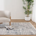 Bohemian Paradise Medallion Grey Blue Rug - 06GBLU styled with furniture