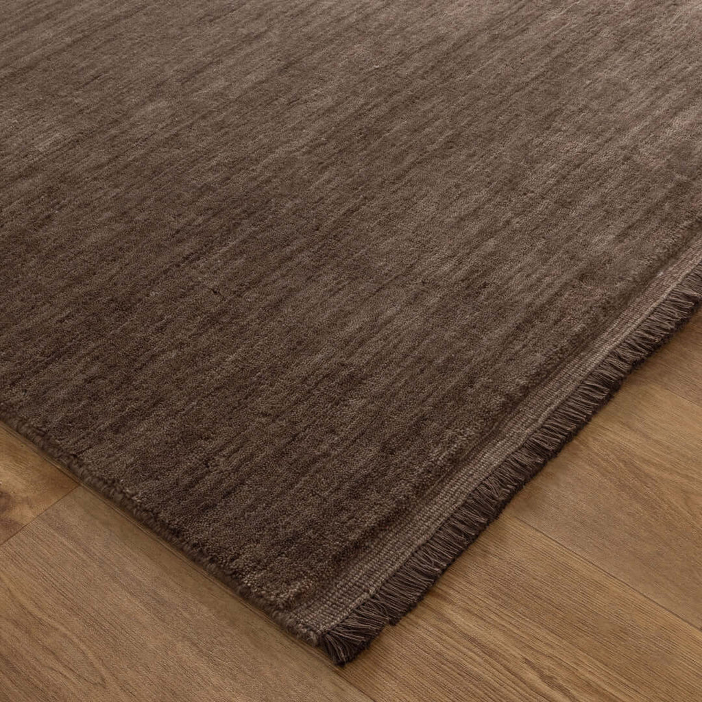 Charleston Brown hand-knotted wool blend rug - styled view