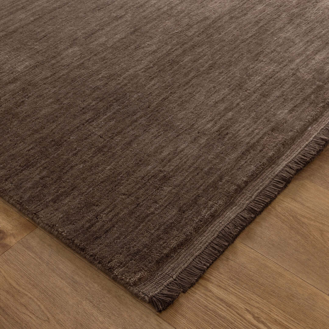 Charleston Brown hand-knotted wool blend rug - styled view