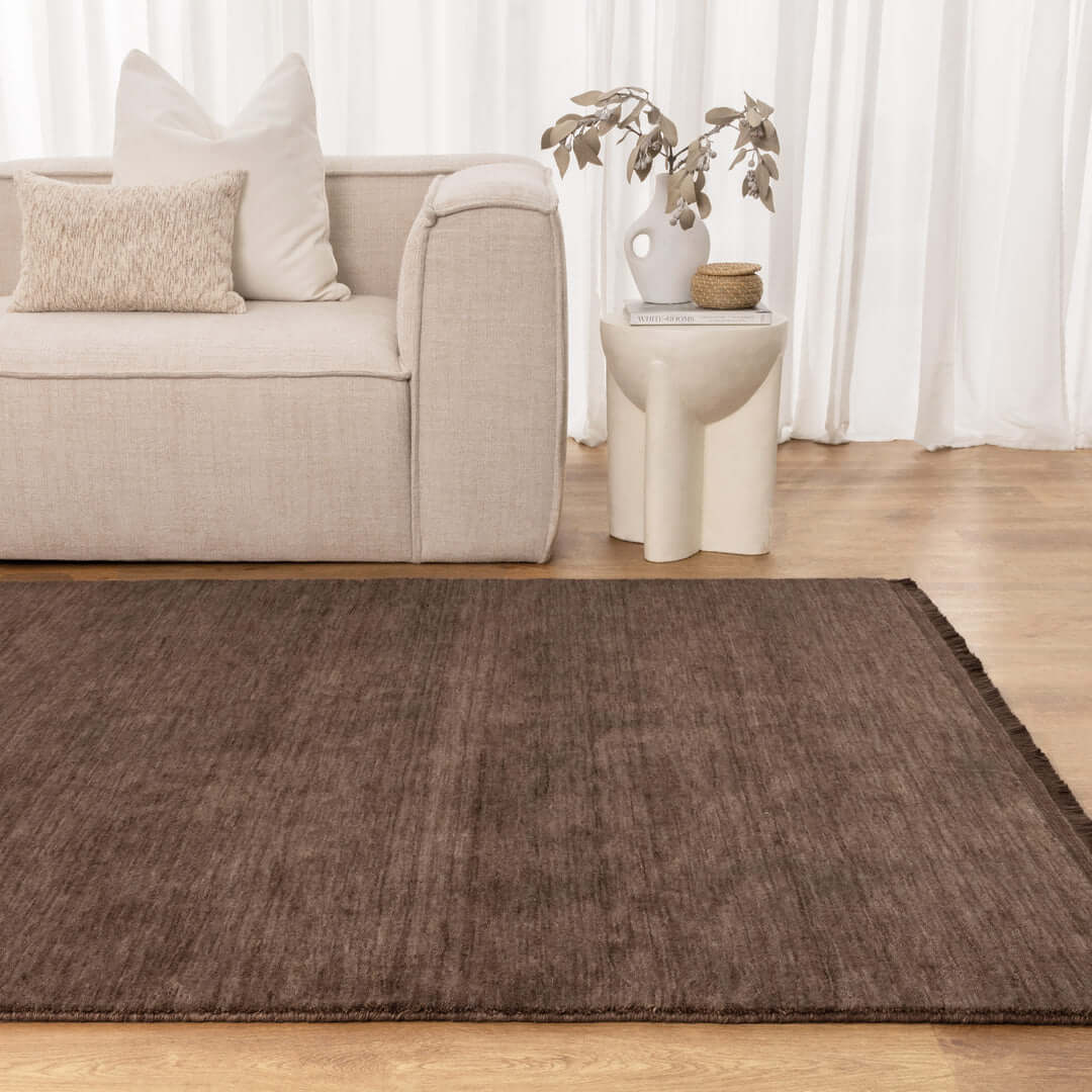 Charleston Brown hand-knotted wool blend rug - texture
