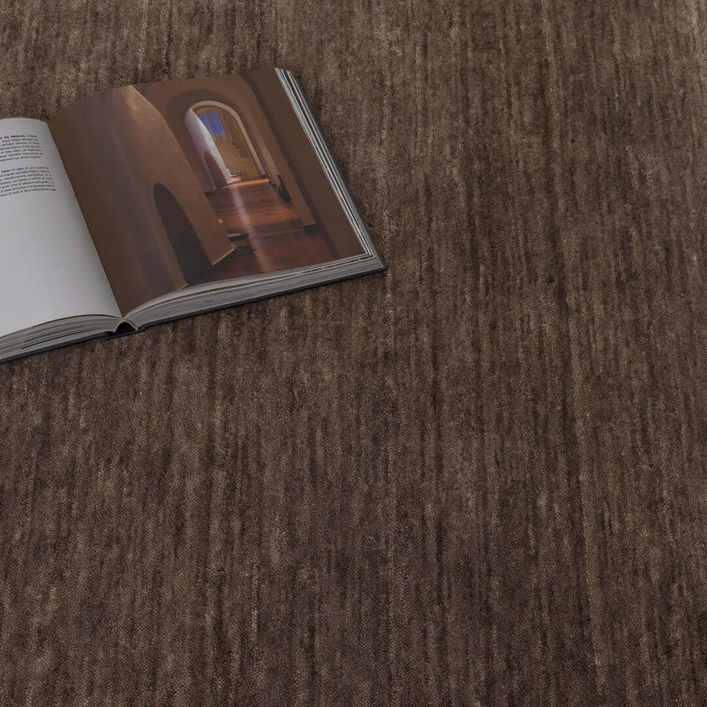 Charleston Brown hand-knotted wool blend rug - room setting