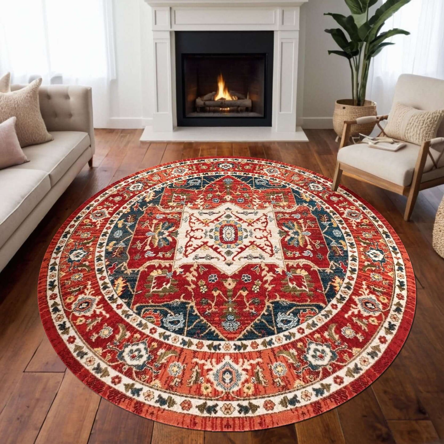 Traditional Red & Blue Persian Medallion Rug Enhance your home décor with the BY-BS-111 Traditional Red & Blue Persian Rug, featuring a stunning central medallion pattern inspired by Persian design. The rich red and deep blue hues are accented with intric