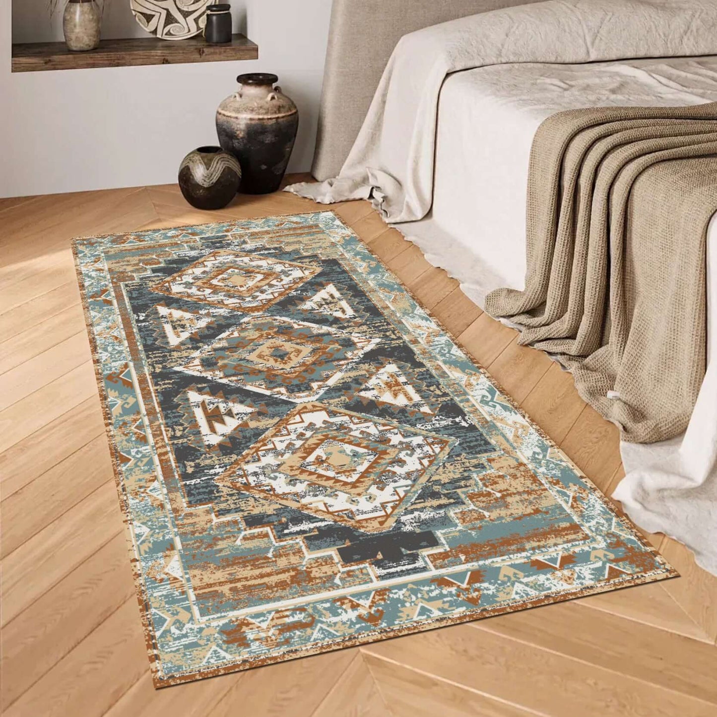 Tribal Southwestern-Inspired Rug with Geometric Patterns Enhance your space with the bold charm of the BY-BS-122 Tribal Southwestern Rug, featuring geometric diamond motifs inspired by traditional Southwestern design. With a rich blend of earthy browns, m