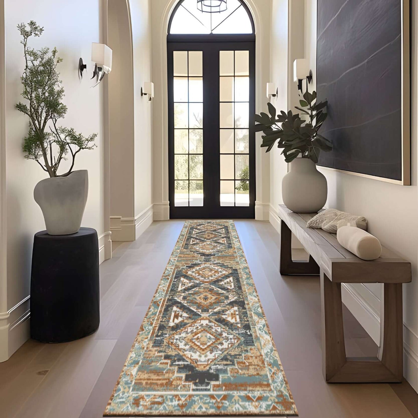 Tribal Southwestern-Inspired Rug with Geometric Patterns Enhance your space with the bold charm of the BY-BS-122 Tribal Southwestern Rug, featuring geometric diamond motifs inspired by traditional Southwestern design. With a rich blend of earthy browns, m