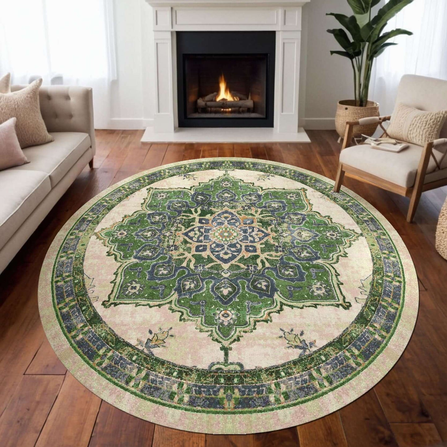 Persian Medallion-Inspired Rug with Elegant Green Tones Bring elegance and refinement to your living space with the BY-BS-195 Persian Medallion-Inspired Rug. Featuring a sophisticated central medallion pattern, this rug is designed with intricate floral m