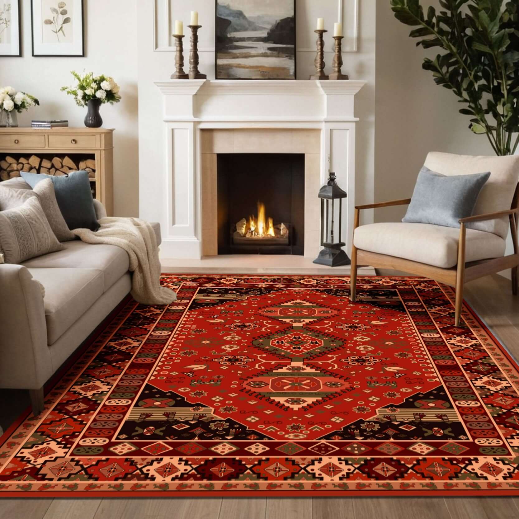 Anatolian Heritage Red Turkish Rug – Traditional Kilim Style Transform your home with the Anatolian Heritage Red Turkish Rug, a masterpiece inspired by traditional kilim motifs. This exquisite rug features a rich red base adorned with intricate geometric