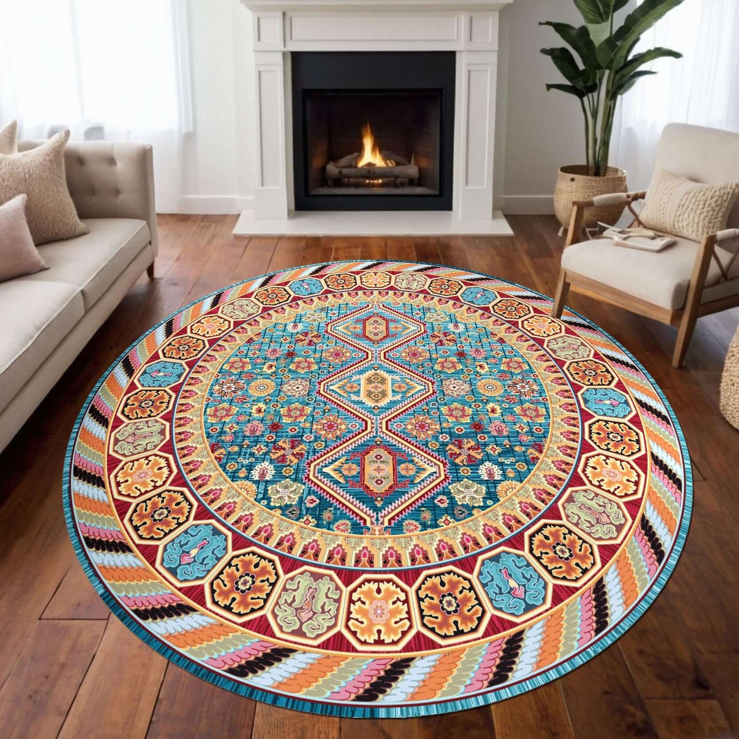 Traditional Vibrant Geometric Turkish Rug Brighten your living space with the BY-BS-35 Traditional Vibrant Geometric Turkish Rug. Featuring a bold fusion of colors with striking geometric and floral patterns, this rug is inspired by the rich heritage of T