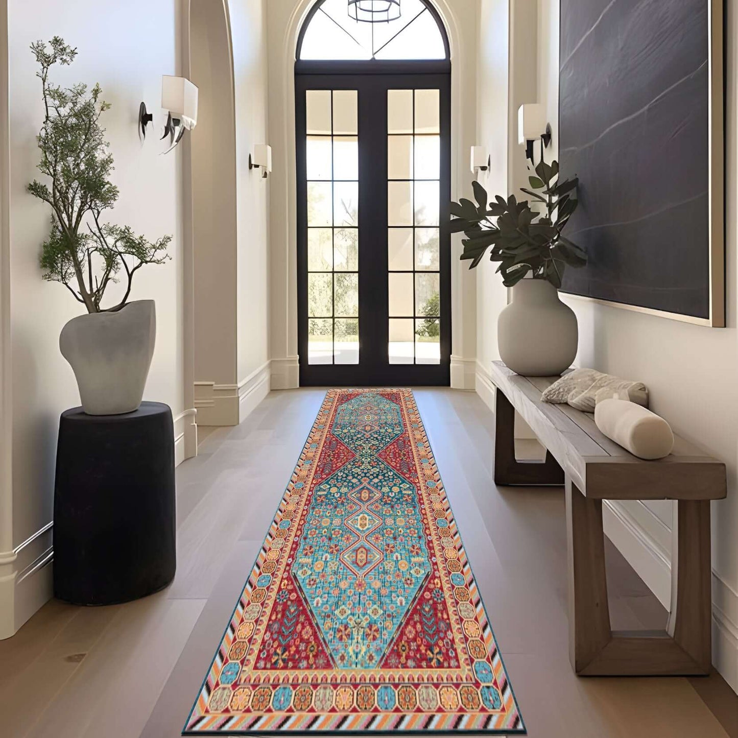 Traditional Vibrant Geometric Turkish Rug Brighten your living space with the BY-BS-35 Traditional Vibrant Geometric Turkish Rug. Featuring a bold fusion of colors with striking geometric and floral patterns, this rug is inspired by the rich heritage of T