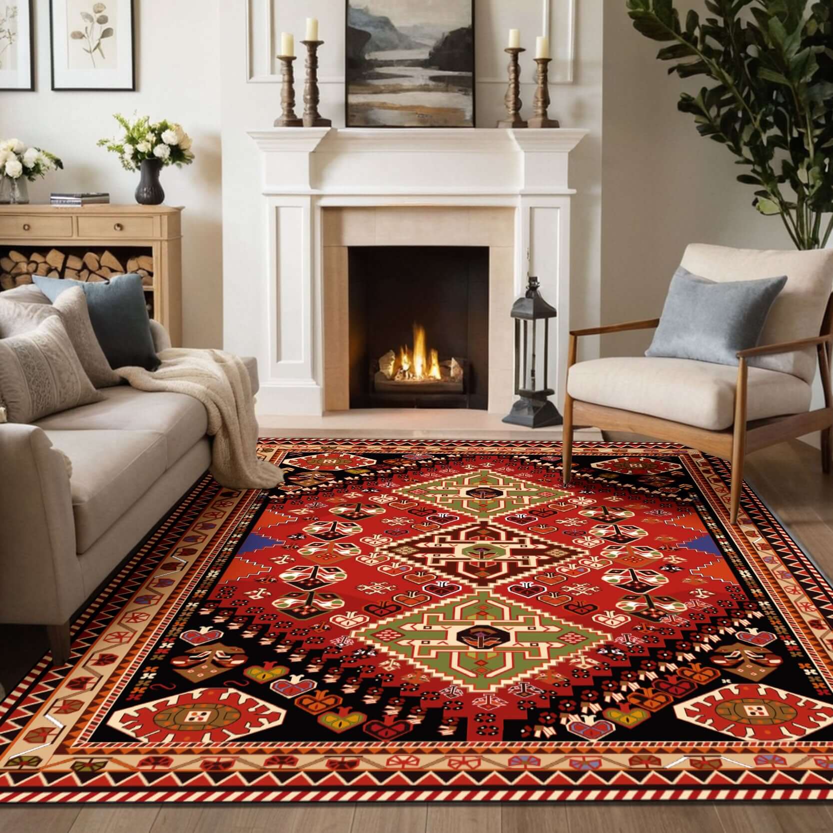 Traditional Red & Multi-Colored Tribal Medallion Rug Add a touch of tradition and vibrancy to your home with the BY-BS-59 Traditional Red & Multi-Colored Rug, showcasing a bold tribal medallion design. The central motif, inspired by classic tribal pattern