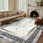 Traditional Greek Key and Abstract Gold Rug Introducing the BY-DLS-206 Traditional Greek Key and Abstract Gold Rug, a sophisticated blend of modern art and classical elegance. The rug showcases a striking central abstract pattern framed by an intricate Gr