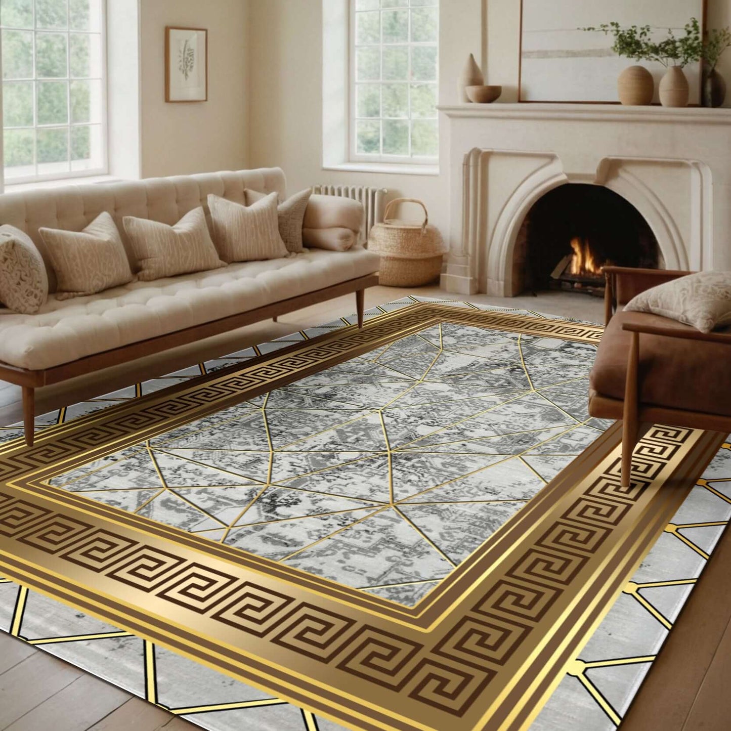 Greek Border Rug – Timeless Elegance for Any Space Enhance your home with the BY-DLS-216 Greek Border Rug, a stunning blend of traditional artistry and modern sophistication. Featuring an intricate Greek key border, a geometric overlay, and a vintage-insp