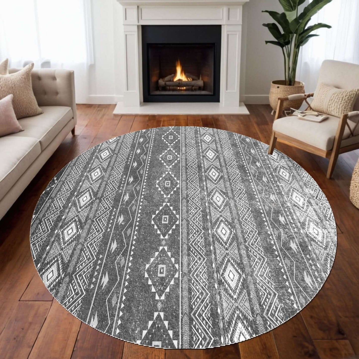 Modern Ethnic Pattern Rug Enhance your home with the BY-MLG-73 Modern Ethnic Pattern Rug, featuring a rich geometric design inspired by traditional motifs. This elegant monochrome rug, crafted in grey and white, is ideal for both modern and rustic interio