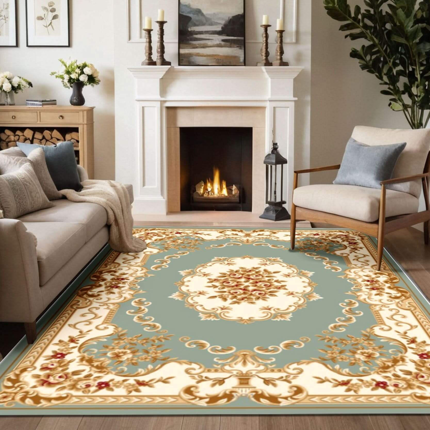 Elegant Floral Accent Rug – Classic Green & Cream Design Transform your space with the Elegant Floral Accent Rug BY-OS184, an affordable solution to elevate your home décor. Featuring a classic floral medallion pattern and ornate detailing, this rug offer