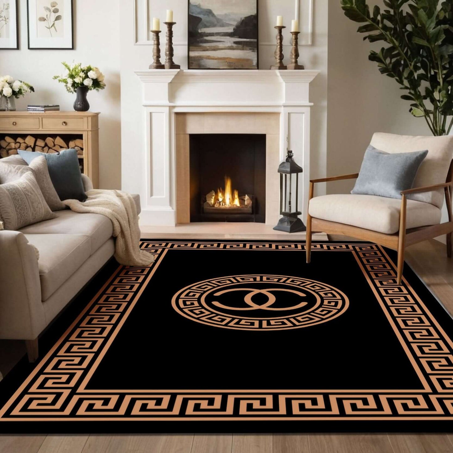 Modern Luxe Monogram Rug Infuse your home with modern elegance using the BY-OS29 Modern Luxe Monogram Rug. Featuring a bold monogrammed design at the center, framed by a classic Greek key border, this rug delivers a sophisticated and luxurious touch. Perf