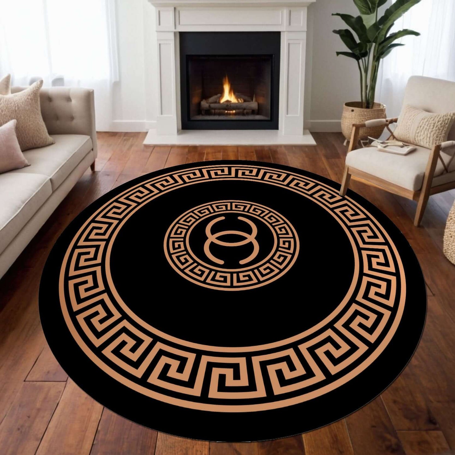 Modern Luxe Monogram Rug Infuse your home with modern elegance using the BY-OS29 Modern Luxe Monogram Rug. Featuring a bold monogrammed design at the center, framed by a classic Greek key border, this rug delivers a sophisticated and luxurious touch. Perf