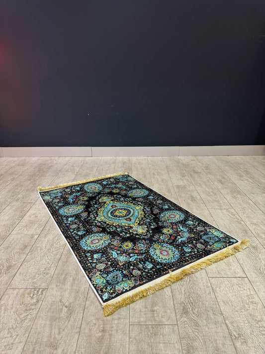 Black Floral Turkish Prayer Mat