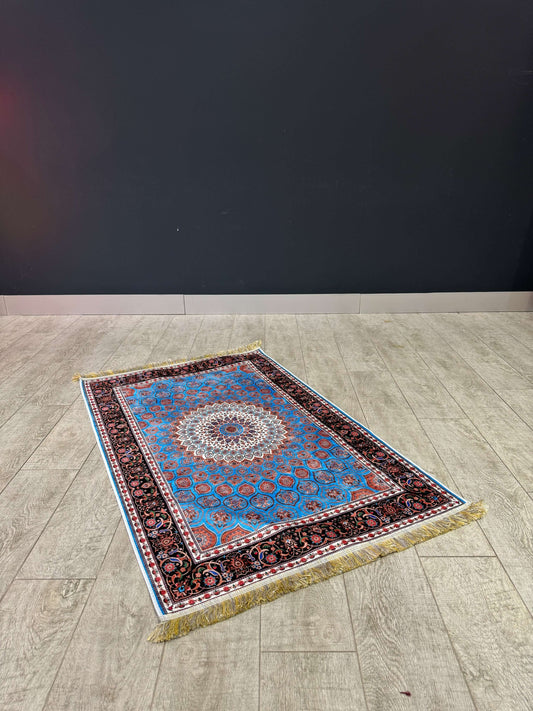 Blue Geometric Turkish Prayer Mat