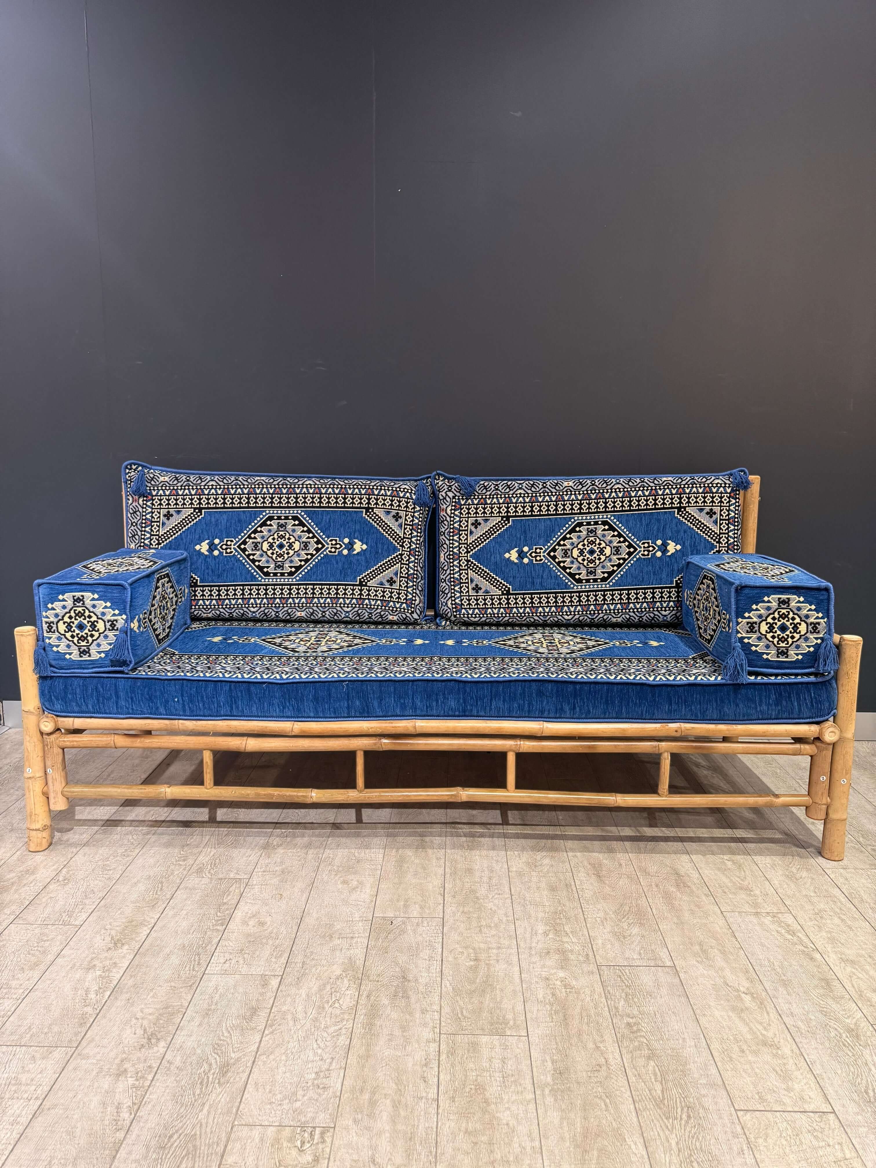 Blue Palace Arabic Seating Sofa | Handmade Bamboo 70x190cm Cushion