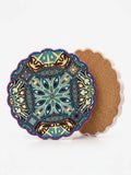 Blue Turkish Mosaic Cork Trivet – Heat Resistant Pot Stand showing intricate blue mandala design and cork backing.