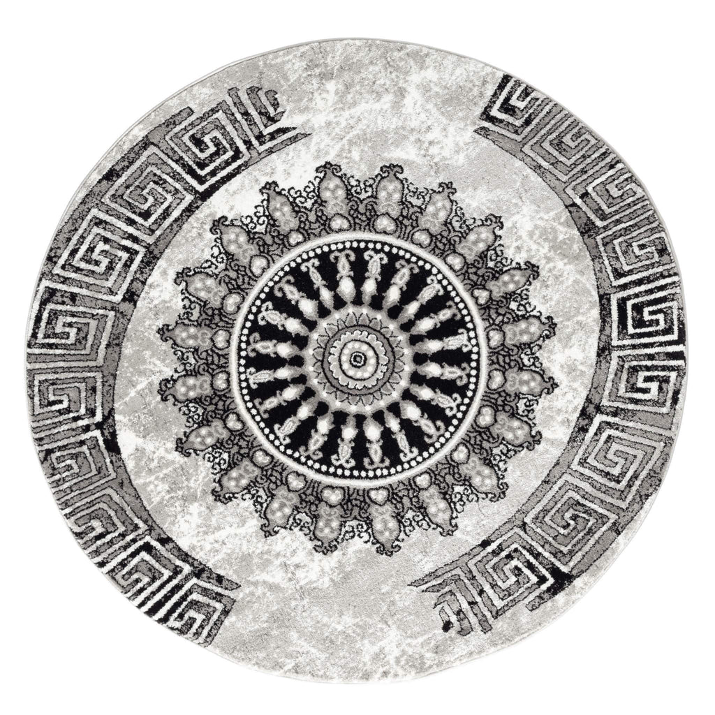 Boston 6447 Grey Round Rug lifestyle view