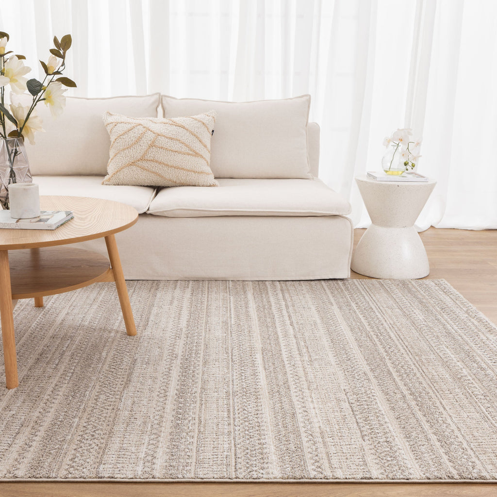 Clara Distressed Tribal Beige Rug - C101 styled with furniture